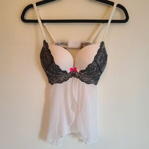 La SENZA Black Lace and White Sheer Chemise